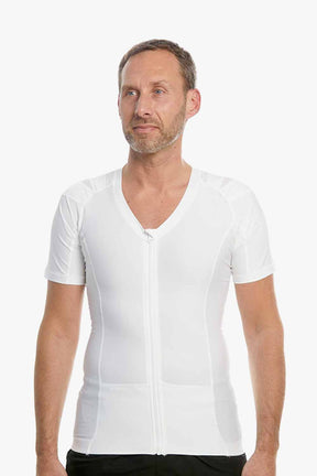 valkoinen ryhtiä korjaava t-paita vetoketjulla miehille